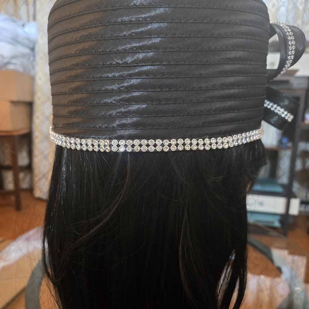 Dramatic Black And Silver Hat With Rhinestone Emb… - image 3